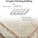 Simple&Opulence 100% Cotton Quilted Duvet Cover Set with Ruffle, 3 Pcs Muslin Gauze Comforter with Microfiber Filling, Shabby Chic Frill Farmhouse Rustic Handmade Stitching Bedding(Khaki, King)