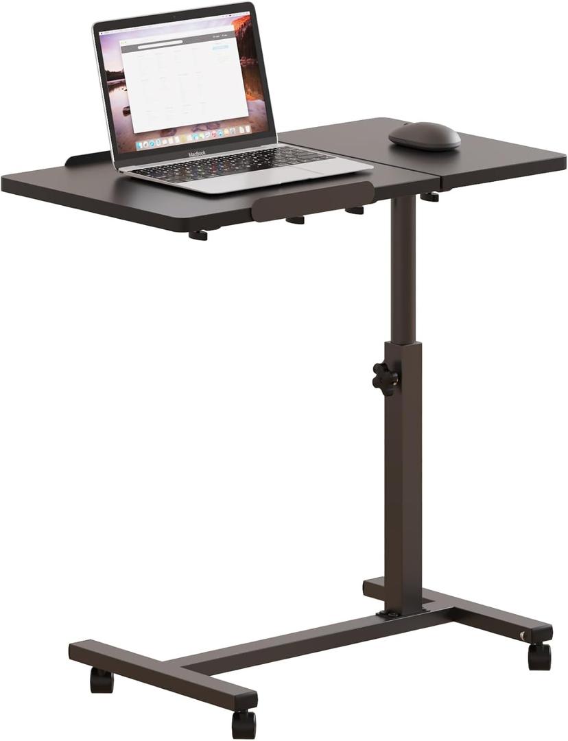 Over The Bed Table with Wheels Rolling Cart Tilting Sofa Laptop Stands Hospital Tray Medical OverbedTables-Black