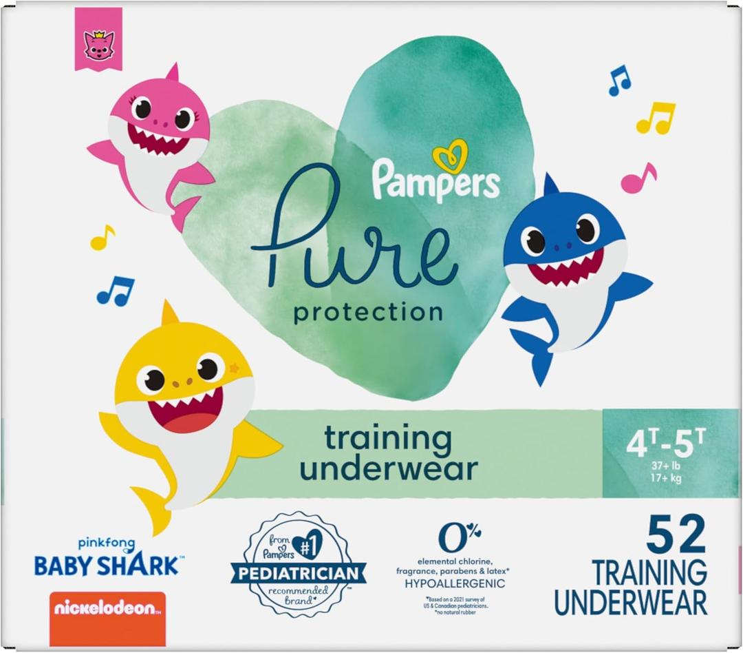 Pampers Pure Protection Training Underwear, Unisex, Size 4T5T, 52 Count, Premium, Hypoallergenic, Soft, Absorbent