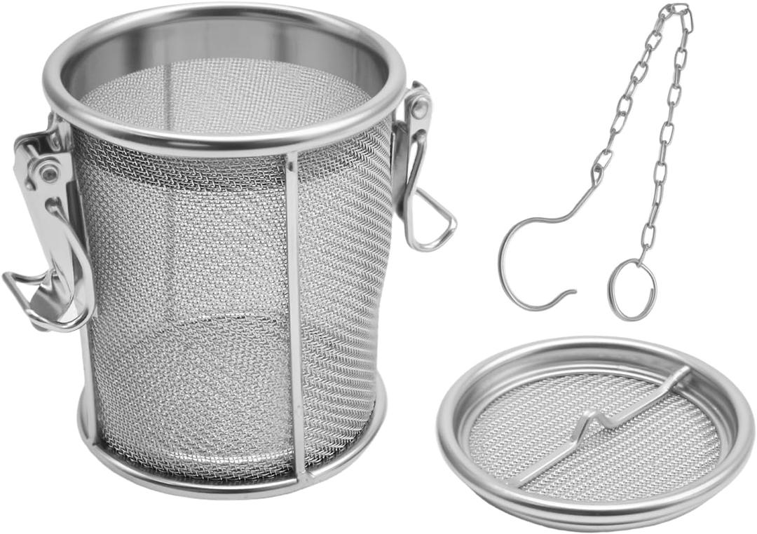 JUUDDENPARTS Stainless Steel Seasoning Strainer, Fine Mesh Tea Ball Strainer with Extended Chain Hook, Multifunctional Seasoning Separator Basket Filter for Home and Restaurant Use(8cm* 10cm)