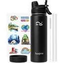 Swigina 64 oz Insulated Water Bottle with Silicone Boot (48hrs Cold/24hrs Hot) - DIY Stickers, Leakproof, BPA Free, Half Gallon [2-IN-1 LID]