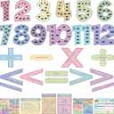 Eersida 27 Pcs Educational Math Posters Set Include 15 Keywords Math Multiple Posters 12 Multiplication Numbers 1-12 Flyers for Classroom Elementary School Supplies Bulletin Board(Pastel)