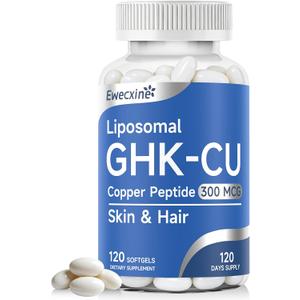 GHK-Cu Copper Peptide Supplement, 300 mcg per Serving, Liposomal Formula, 120 Softgels – Beauty Support Matrix with Biotin, Phytoceramides & Herbal Blend