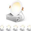FREELICHT 6 Pack 4 Inch 5CCT Ultra-Thin LED Recessed Ceiling Light with Junction Box, 2700K/3000K/3500K/4000K/5000K Selectable, 700LM Brightness, Dimmable Canless Wafer Downlight, 10WEqv90W-ETL&FCC