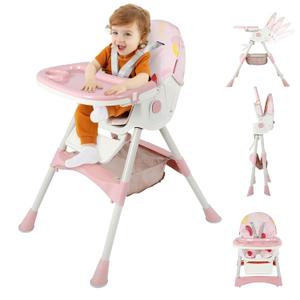 6-in-1 Foldable Baby High Chair for Babies & Toddlers  Adjustable Height & Recline, 5-Point Safety Harness, Removable Tray | Portable Highchair, Space-Saving & Easy Clean | Silla de Comer para Beb (Flower pink)