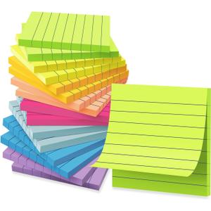 (16 Pack) Lined Sticky Notes 3x3 in Ruled Stickies Super Sticking Power Memo Pads Bright Colors