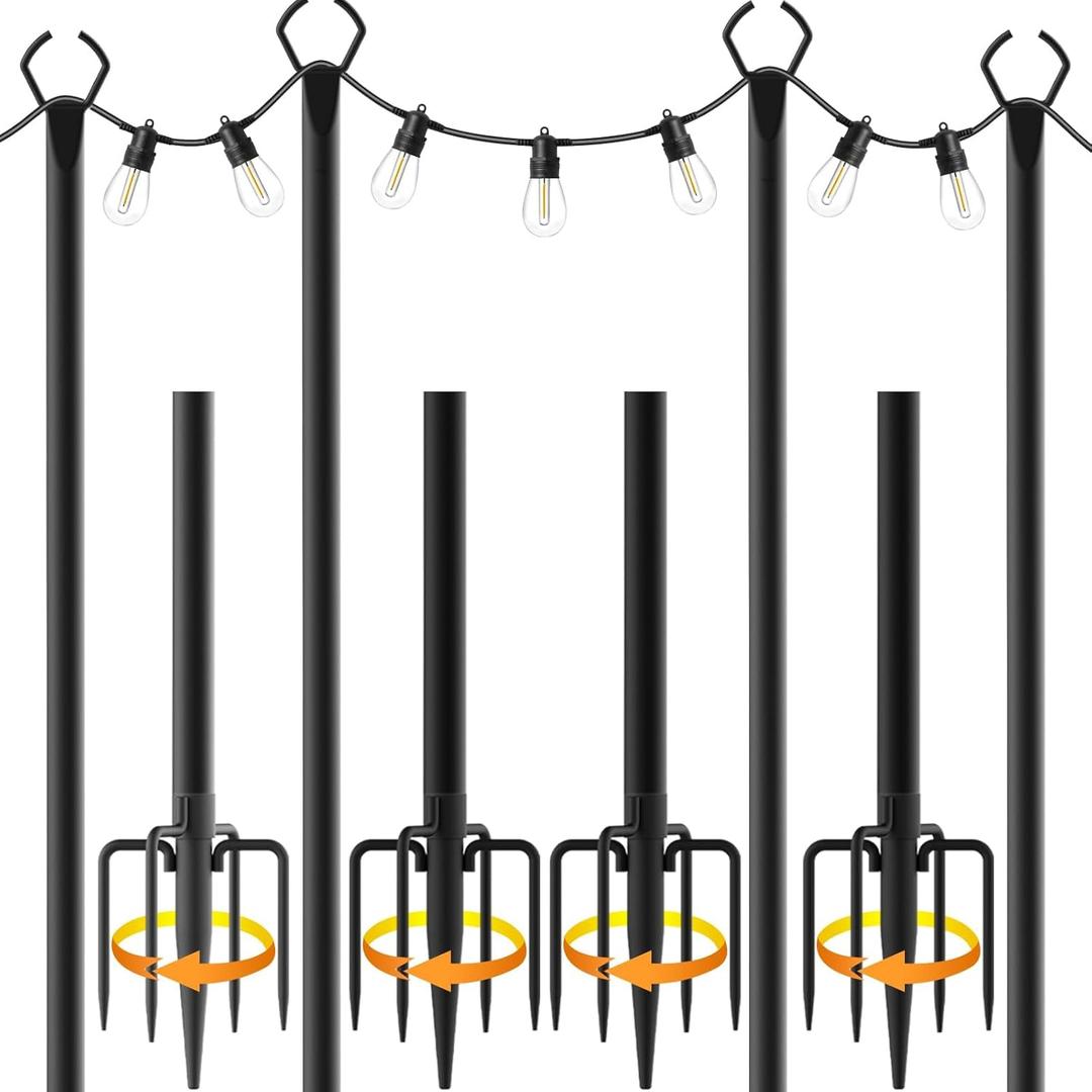 Mutovlin 4 Pack String Light Poles,10 Ft Light Poles for Outside String Lights,Outdoor Lights Pole with Fork,Metal Poles Stand for Patio Deck Backyard (10FT 4 Pack)