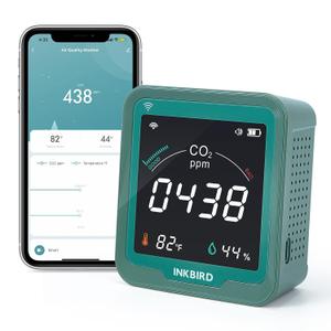 INKBIRD WiFi CO2 Detector Battery Powered | Smart CO2 Monitor NDIR Sensor and Data Logger | Carbon Dioxide & Temperature & Humidity Air Quality Monitor Indoor | for Home, Office, Grow Tent (INK-CO2W)