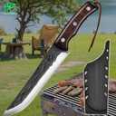 FULLHI Boning Knife with Sheath, Multi-colors Handle Full Tang Kitchen Knife, High Carbon Steel Carving Fishing Deboning Knife for Outdoor Camping BBQ (Brown, 6.69icnh)