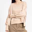 Womens Crewneck Sweatshirts Cropped Long Sleeve Tops Oversize Loose Fit Tee Side Slit Pullover Tshirt (Beige, XL)