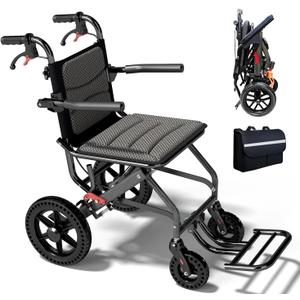 Wheelchairs for Adults Transport Chair Lightweight Foldable with Handbrakes, 20lbs Transport Wheelchair Lightweight Foldable for Seniors, 15 Inch Seat, Supports 270lbs (15 Inch Seat)