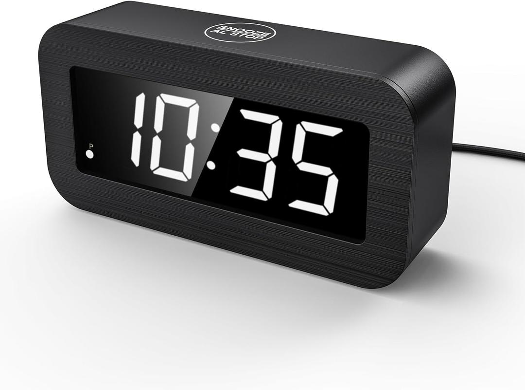 Digital Alarm Clock with Hybrid LED/LCD Time Display, Battery Operated or Plug-in, Small Simple Basic Clock for Travel Home Bedroom Wall (White Display)