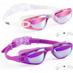 Aegend Swim Goggles Pack of 2 Swimming Goggles for Kids, Boys and Girls Age 3-14 (Aqua Crisp White & Aqua Purple)