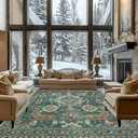 Area Rugs for Living Room 0.24inch Low Pile Faux Wool Bedroom Rug TPR Anti-Slip Backing Carpet Vintage Soft Rugs for Dining Room décor Machine Washable (Green Rust, 8 * 10)