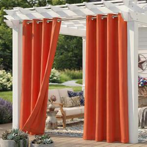 Set of 6 Outdoor Curtains for Patio Waterproof, Breathable Grommet Panels for Porch, Pergola & Gazebo, Light Filtering, Weatherproof, 54W x 95L Inches, Orange