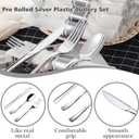 N9R 75 Pack Pre Rolled Silver Plastic Cutlery Set, 75 Pieces (75 Forks, 75 Knives, 75 Spoons, 75 Napkins), Disposable Silverware Set for Party, Wedding, Modern Style
