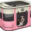 Dog playpen Puppy Play Pens Foldable Pet Crate Cage Kennel for Indoor Collapsible Kitten Enclosure with Carrying Case Food Bowl Travel Outdoor Hamster Rabbit Guinea Pig Small Animals (Pink, L, 1)