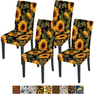 Sunflower Spring Chair Covers Set of 4, Stretchable Kitchen Chair Covers Dining Room Yellow Sunflower Decorations Dining Chair Slipcovers Chair Protectors