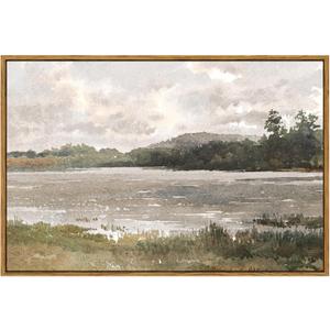 VIYYIEA Vintage Nature Large Framed Wall Art, Lakeside Landscape Paintings Art Decor Aesthetic, Canvas Print Artwork, Retro Scenery Wall Pictures for Bedroom Bathroom Office 24X36 Inch