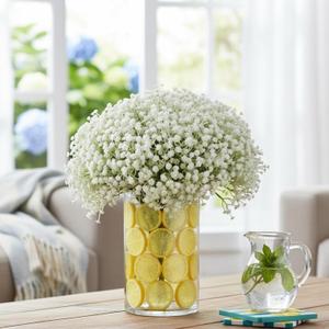 Lemon Vase Filler Decorations Set 30 Pcs Artificial Babys Breath with 30 Pcs Fake Lemon Slices Spring Summer Home Tables Centerpiece for Wedding Engagement Party Cafe Office Decor