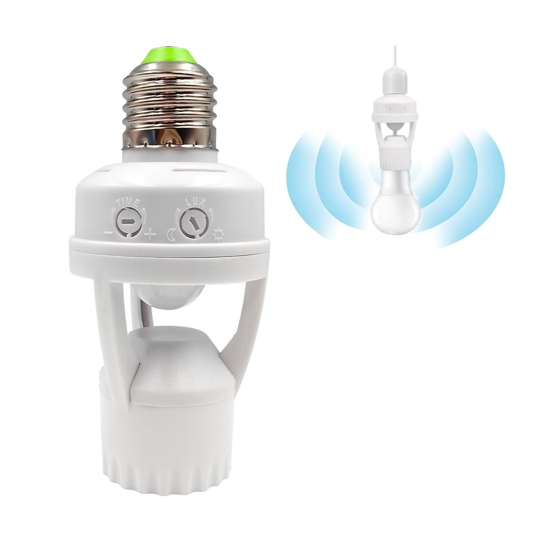 Infrared Motion Sensor Light Socket E26 E27 Screw in Adapter for Automatic Light Control, Easy Install and Adjustable Duration Ideal for Outdoor Indoor Garage Light, for Basement (1)