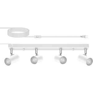 4 Light Track Lighting Kit,White 4 Way Modern Plug in Ceiling Spotlight,Industrial LED Wall Light for Kitchen Cabinet Gallery Bar Hallway Living Room,Rocker Switch,15 Foot Cord(No Bulb)