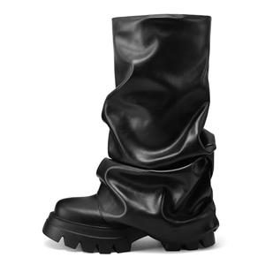 VOMIRA Slouchy Fold Over Boots for Women - Round Toe, Stacked Heel, Pleated Pull On, Wide Calf, Black Platform, Mid Calf Boots, 8 VOMIRA Slouchy Fold Over Boots for Women - Round Toe, Stacked Heel, Pleated Pull On, Wide Calf, Black Platform, Mid Calf Boots, 8