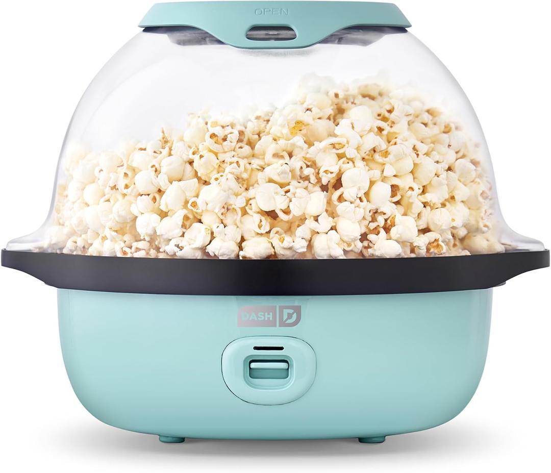 Dash SmartStore Deluxe Stirring Popcorn Maker - Hot Oil Electric Popcorn Popper with Butter-Warming Tray, Clear Serving Bowl, Storage Lid & Measuring Cup - 24 Cups, Aqua