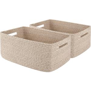 OIAHOMY Storage Basket for Shelves, Closet Cube Storage Bins Baskets for Clothes Blanket Towels, Baby Nursery, Toy Baskets Box, Woven Rope Basket, 15.75 * 11.81 * 7.09 IN, 1 Pack Brown