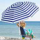 JEAREY 7.5FT Beach Umbrella UV 50+ Outdoor Portable Sunshade Umbrella with Sand Anchor, Push Button Tilt & Carry Bag for Beach Patio Pool Garden, Navy-White Stripe