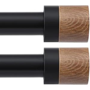 Wood Curtain Rods for Windows 32 to 45 Inches (2.6-3.75ft), 1 inch Adjustable Window Curtain Rods with Imitation Wood Grain Finials, Heavy Duty Decorative Drapery Rod for Bedroom, Kitchen and Patio, 2 Pack