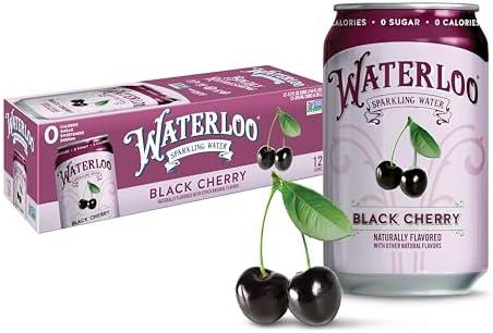 Waterloo Sparkling Water, Black Cherry Naturally Flavored, 12 Fl Oz Cans (Pack of 12) – Zero Calories and Zero Sugar or Sweeteners, BBD: Dec 13/26