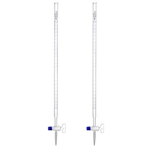 QWORK 25mL Class A Borosilicate Burette with Glass Key Stopcock - Laboratory Grade, 2 Pack Precision Graduated, 22.5 Inches Tall for Lab, Home, Beer, and Wine Making