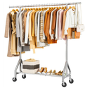 Heavy Duty Clothes Rack Load 450 LBS, Metal Garment Rack, Standing Rolling Clothing Rack for Hanging Clothes with Sturdy Wheels & Shelves, Portable Closet Wardrobe Rack, Sliver