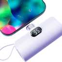 Mini Power Bank 5500mAh Portable Power Bank,Dual USB-C Ports Cell Phone Power Charger, LCD LED Display Battery Compatible with iPhone 16/15 plus/15 pro/15 pro Max/Android Phone/Samsung/Moto/LG etc (Purple)