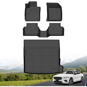 Hutisya-Floor Mats & Cargo Liner Set Fit for 2019-2025 Volvo S60 (Not for Recharge) All Weather Protection Anti-Slip & Durable TPE Full Set Liners Automotive Accessories-Black