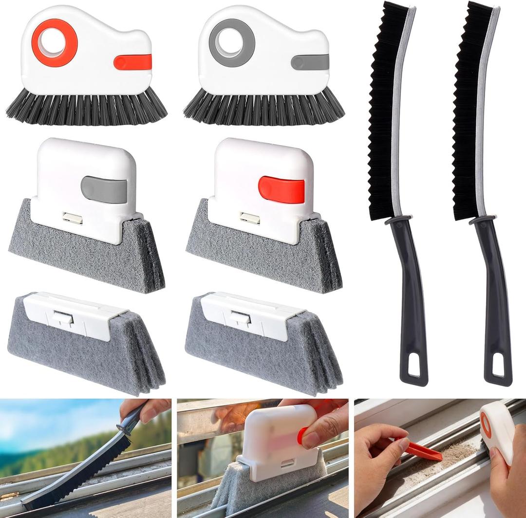 XANGNIER Window Sill Cleaner Tool,8 Pcs Magic Door Window Track Cleaning Tools Kit,Sliding Door Track Cleaner,Groove Crevice Cleaning Brush for Tile Lines/Shutter/Car Vents/Air Conditioner/Keyboard (Multicolor1)