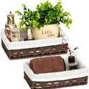 Small Storage Basket With Liner,Wicker Decorative Basket for coffee table,RectangleTray,Bathroom Countertop Organizerrectangle Kitchen Drawer Organizer Storage Set of 2 Brown