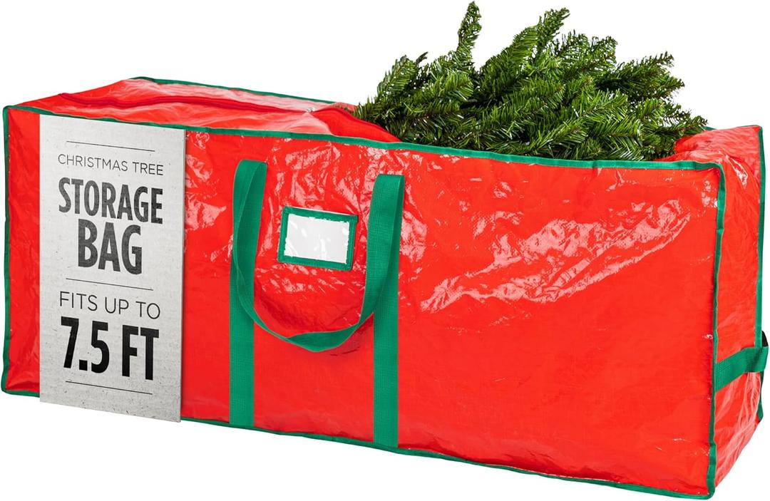 Christmas Tree Storage Bag - Stores 7.5 Foot Artificial Xmas Holiday Tree, Durable Waterproof Material, Zippered Bag, Carry Handles. Protects Against Dust, Insects and Moisture (Red)