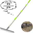 Joyhalo 14-Tine Garden Rake - Adjustable Length 30.5 to 57 Inch, Metal, Levels Soil & Rocks (14 Tines)