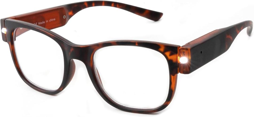SKYWAY Reading Glasses Lighted Rechargeable Bright LED Readers with Lights Eyewear Clear Vision Unisex,  Square-Tortoiseshell