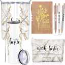 Domensi 6 Pcs Work Bestie Gifts for Women Employee Appreciation Gifts 20 oz Tumbler Makeup Bag Leather Journal Ballpoint Pen Galentines Day Thank you Present for Teacher Cowoker Female Leader(White)