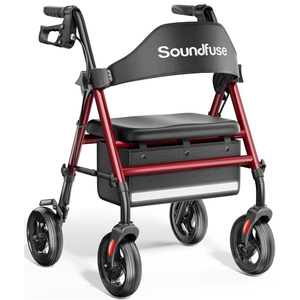 Rollator Walkers with Seat for Seniors, Foldable 8" Big Wheels All Terrain Rolling Walker, Handles and Ergonomic Seat Height Adjustable, 350lb Weight Capacity