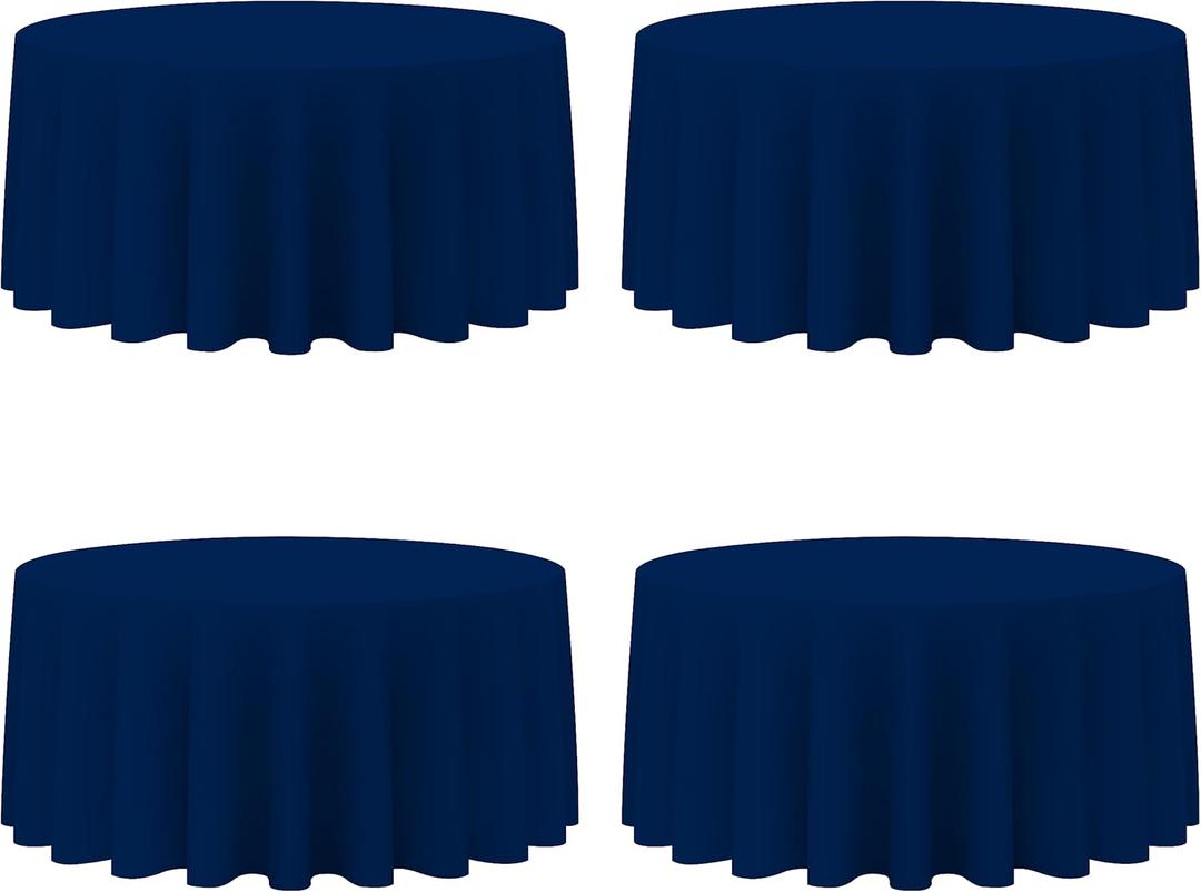 BRILLMAX 4 Pack Navy Blue Round Tablecloths 132 Inch - Circle Bulk Linen Polyester Fabric Washable Table Cloth Cover for Wedding Reception Banquet Birthday Party Buffet Restaurant