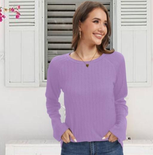 Women's Long Sleeve Tunic 2026 Blouses Knit Sweater Casual Basic Shirts Tee Shirts Tops (Purple, M)