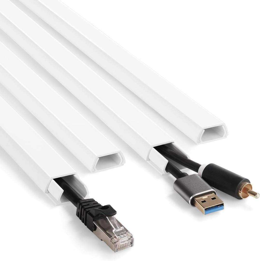 66in White Wire Covers for Cords Kit, Wall Cord Hider, Cord Covers for Wires on Wall, TV Cable Hider Kit, Easy to Install Cable Management 4XL16.5 W0.86 H0.43in