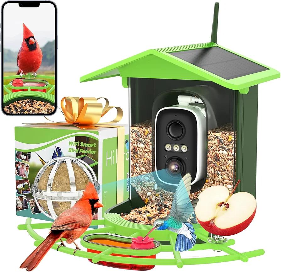 Bird Feeder with Camera, Smart AI Auto Identify Capture Birds, 2K HD Live Video, Solar Powered Ideal Gift for Bird Lover Instant Watching