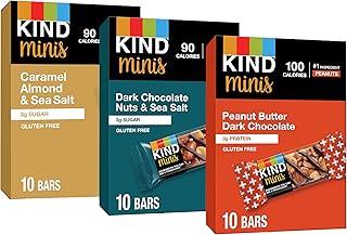 KIND Bar Minis, Variety Pack, Dark Chocolate Nuts and Sea Salt, Peanut Butter, Caramel Almond, Healthy Snacks, 3g Protein, Gluten Free, Low Sugar/Calorie Snacks, 30 Count