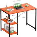 Pamray 32 Inch Small Computer Desk with Shelves, Home Office Desk with Headphone Hook for Bedroom, Study Writing PC Table for Small Spaces, Orange