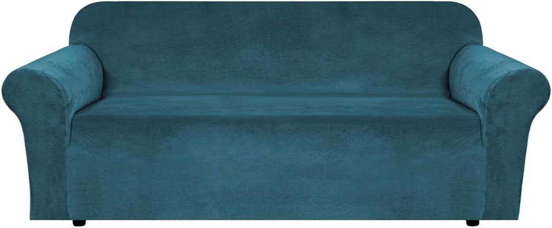 H.VERSAILTEX Stretch Velvet Sofa Covers for 3 Cushion Couch Covers Sofa Slipcovers Furniture Protector Soft with Non Slip Elastic Bottom, Crafted from Thick Comfy Rich Velour (Sofa 72'-90', Deep Teal)